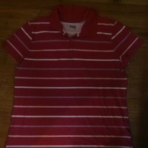 A Pink purple and white striped collared shirt